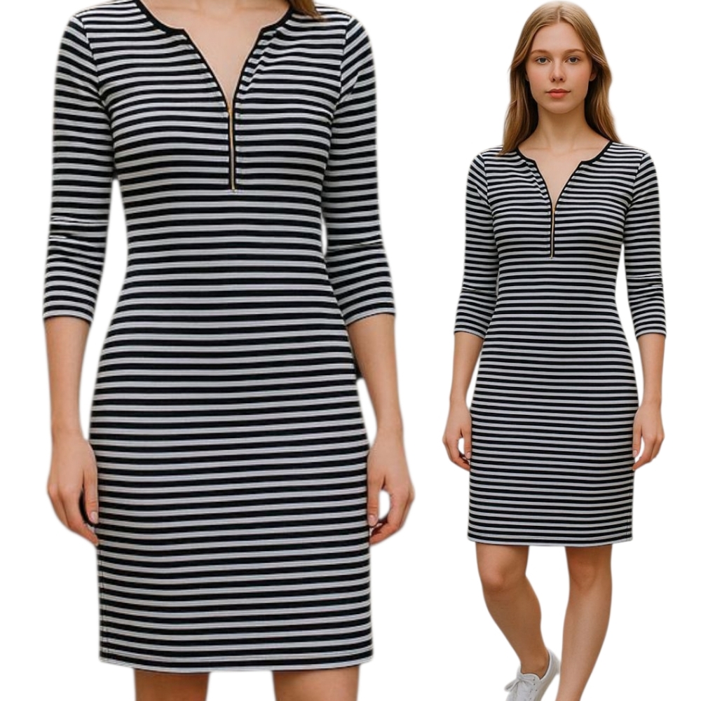 MAGAZINE Black and White Striped Dress MED P2P 15 L 38